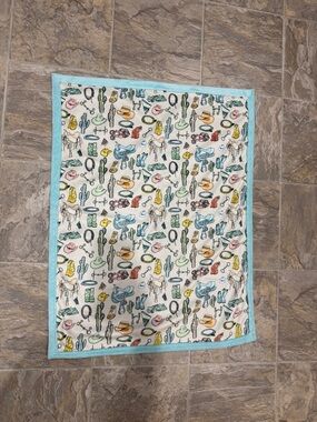Kids Western Print Baby Blanket - Light Blue Trim